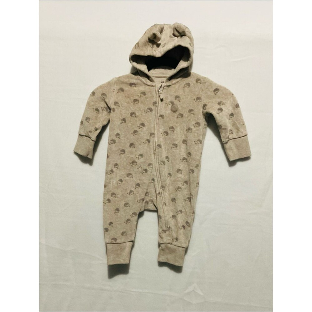 H&M Baby 6M Velour Hooded Romper Jumpsuit Beige Hedgehog Ears Neutral